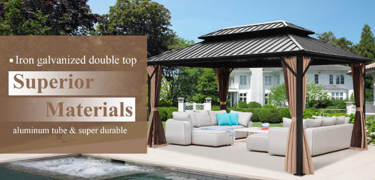 Luxury Gazebo 3.65 x 6m Double Roof Aluminum Gazebo - Brown-GCC Home Center