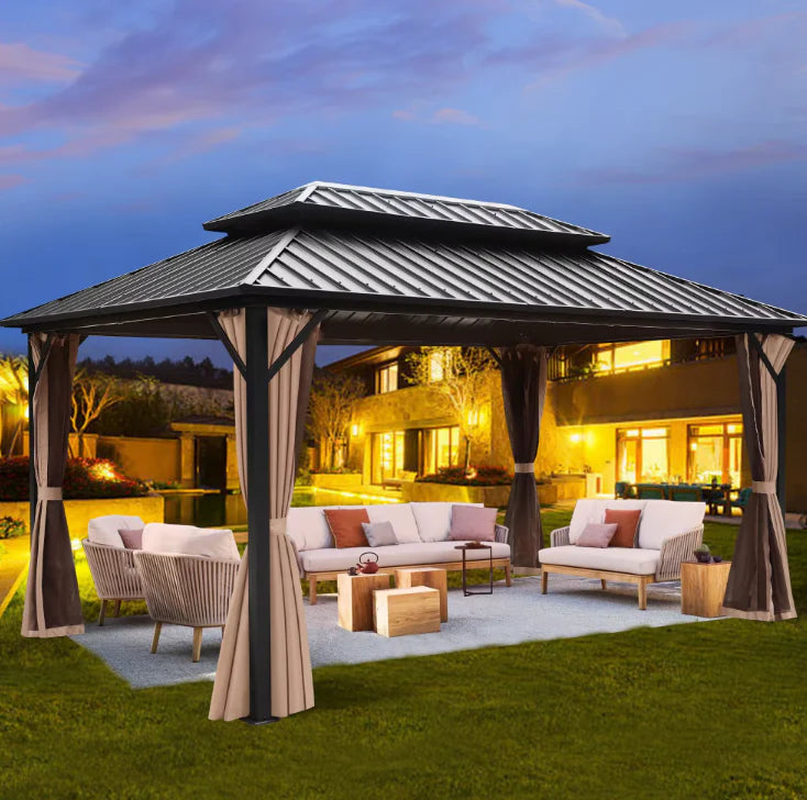 Luxury Gazebo 3.65 x 6m Double Roof Aluminum Gazebo - Brown-GCC Home Center