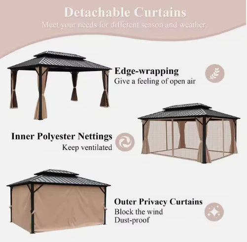 Luxury Gazebo 3.65 x 6m Double Roof Aluminum Gazebo - Brown-GCC Home Center