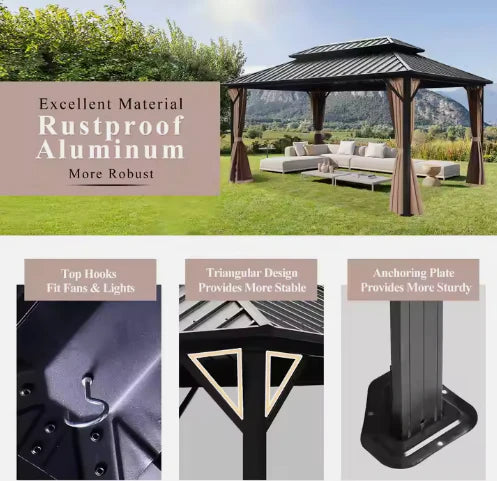 Luxury Gazebo 3.65 x 6m Double Roof Aluminum Gazebo - Brown-GCC Home Center