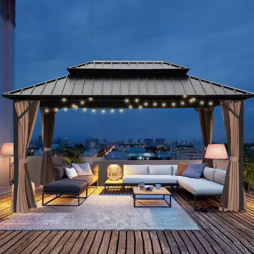 Luxury Gazebo 3.65 x 6m Double Roof Aluminum Gazebo - Brown-GCC Home Center
