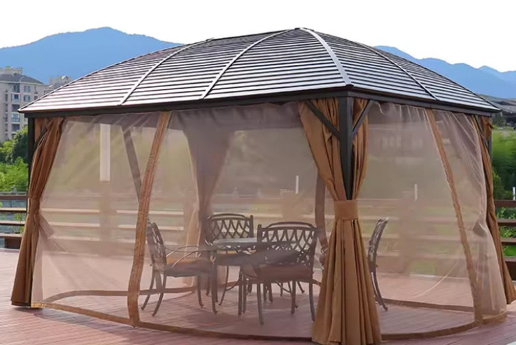 3x4m Rectangular Roof Aluminum Gazebo Brown-GCC Home Center