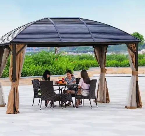 3x4m Rectangular Roof Aluminum Gazebo Brown-GCC Home Center