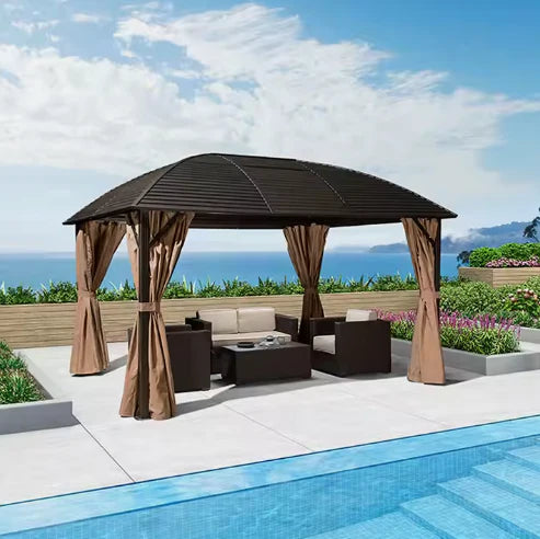 3x4m Rectangular Roof Aluminum Gazebo Brown-GCC Home Center