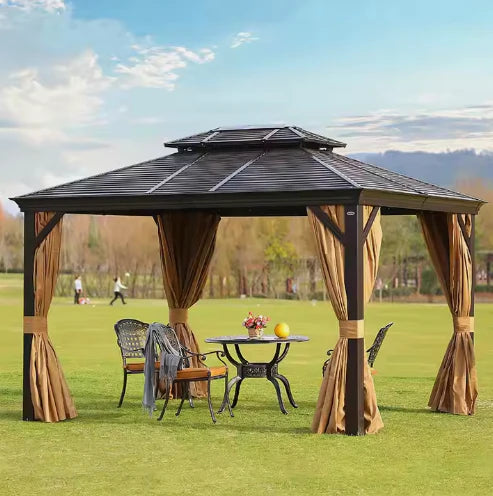 3x4m Rectangular Roof Aluminum Gazebo Brown-GCC Home Center