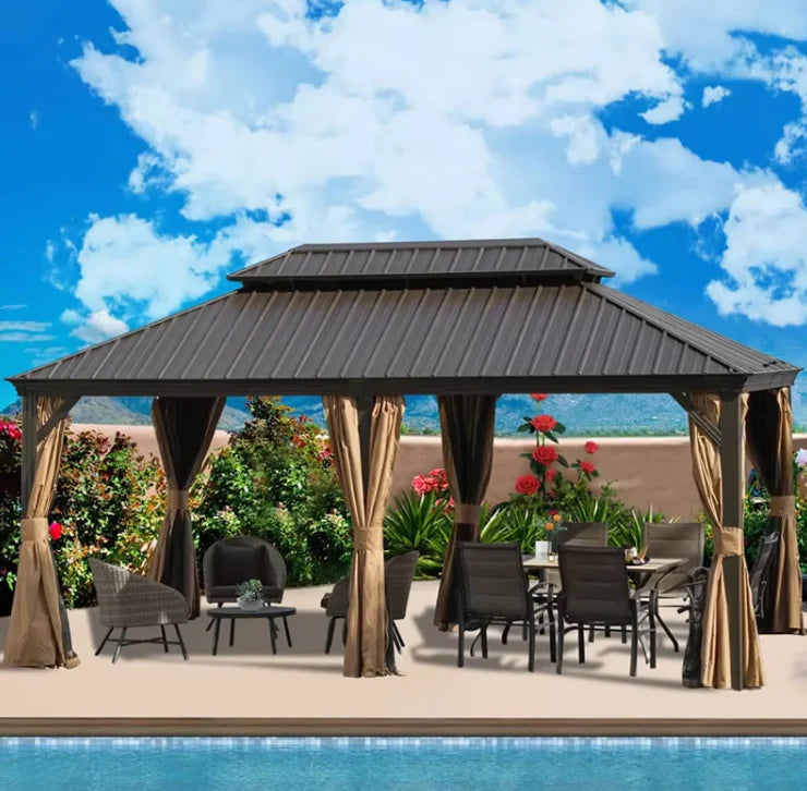 3.65x3m Double Roof Iron Gazebo - Black-GCC Home Center