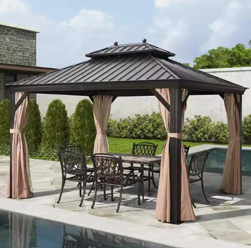 3.65x3m Double Roof Iron Gazebo - Black-GCC Home Center