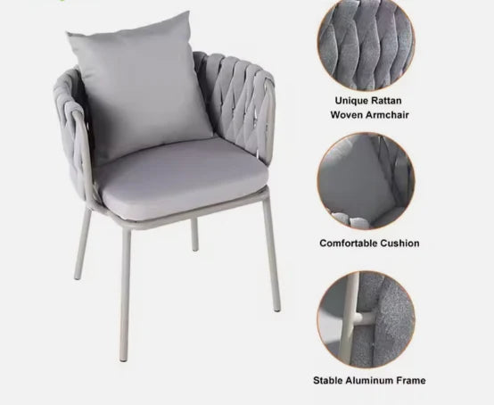Outdoor Cushioned Single Seater Rope Weaving Dining Armchair-GCC Home Center