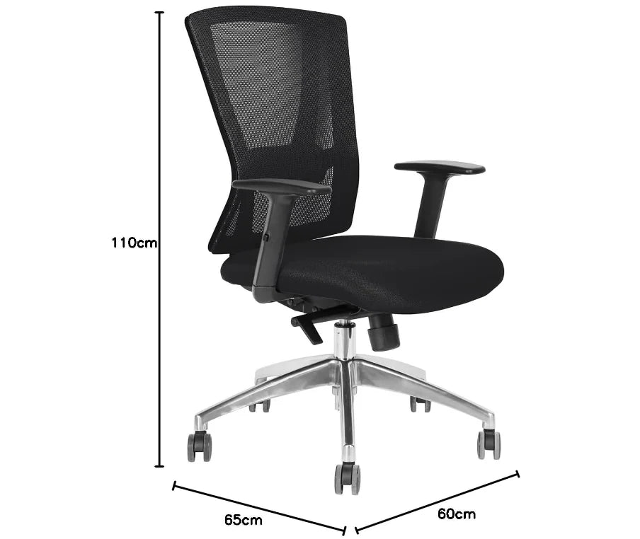 Office Executive Office Medium Back Chair, Mesh Back Rest, Aluminum Base with PU Arm Rest-GCC Home Center