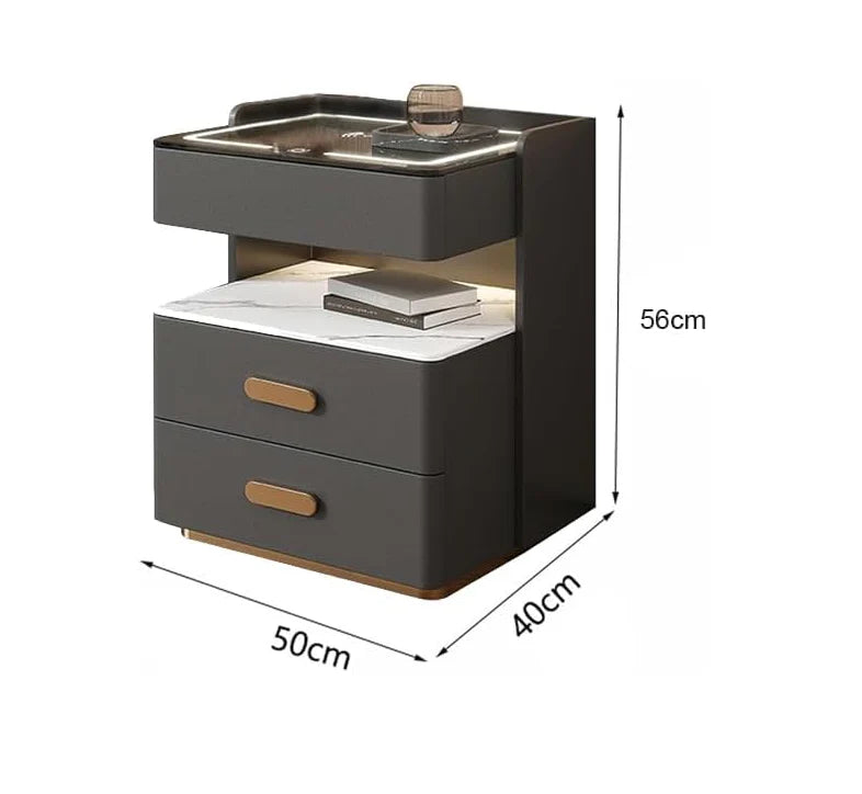 Smart Bedside Cabinet with LED Mirror, Wireless Charging & BT Speaker-GCC Home Center