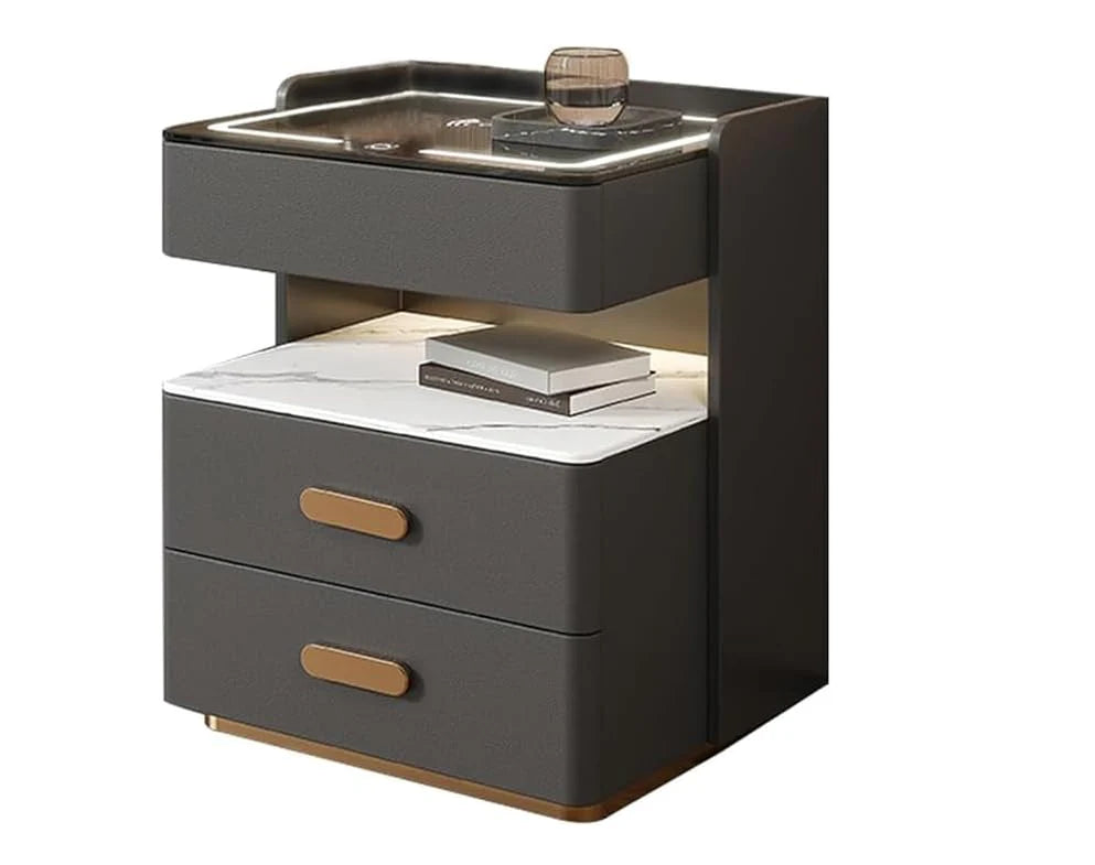 Smart Bedside Cabinet with LED Mirror, Wireless Charging & BT Speaker-GCC Home Center