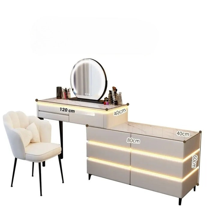 Elegant Modern Luminous Makeup Vanity Desk with LED Mirror and Stool-GCC Home Center