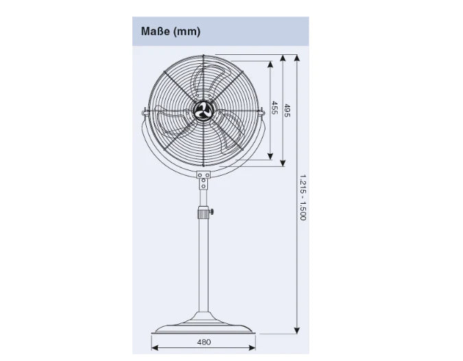 Industrial Fan, 2 In 1 Floor Standing Or Wall Mounted, Commercial Pedestal Fan, Height Adjustable Up To 1500 mm