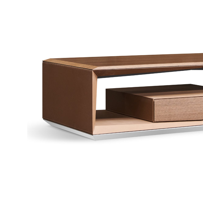 Office Coffee Table With Luxury Saddle Leather Finish - Brown-GCC Home Center