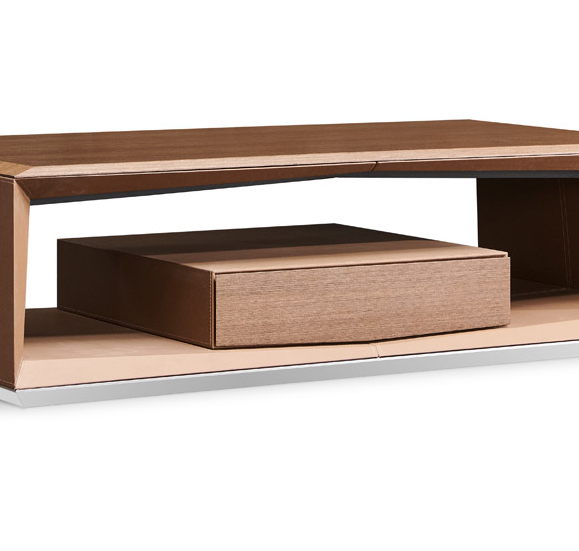 Office Coffee Table With Luxury Saddle Leather Finish - Brown-GCC Home Center