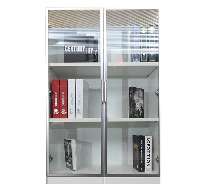 Modern 2-Door Glass Cabinet And 5 Shelves, Office Smart File Cabinet - White-GCC Home Center