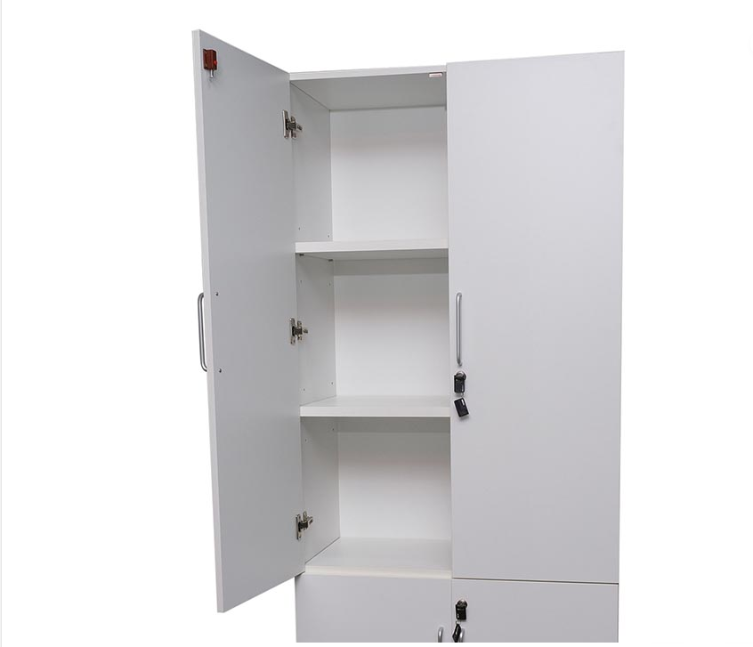 Four Door Office Cabinet With Five Shelves, File Cabinet - White-GCC Home Center
