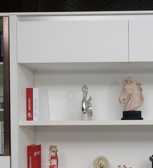 Elegant Office Cabinet With 2-Shelves, 4-Door Cupboard And 2-Upper Cupboards - Matt White-GCC Home Center