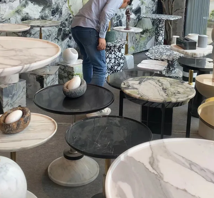 Luxury Modern Coffee Table With Natural Marble, Side Tables For Living Room - Cloudy-GCC Home Center
