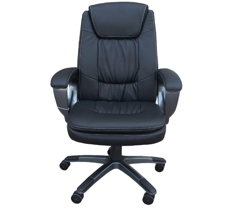 Executive PU High-Back Ergonomic Office Chair with Height Adjustable Seat - Black-GCC Home Center