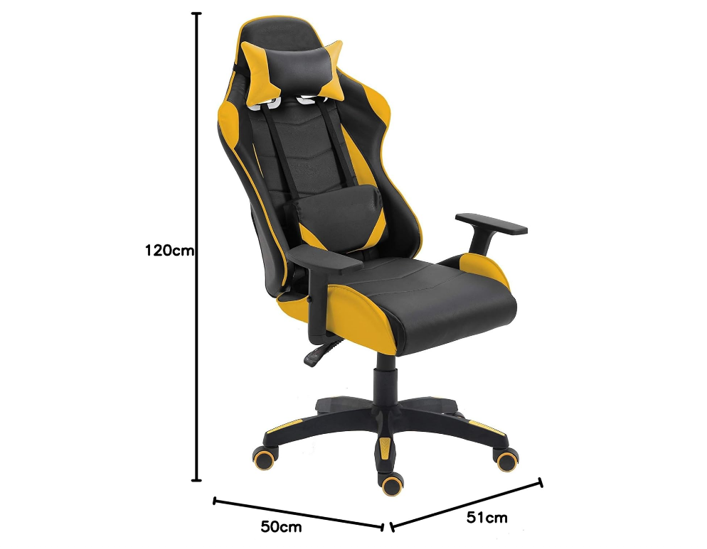 Gaming Chair Swivel Tilt Tension Adjustable PU Leather High Back Chair - Yellow-GCC Home Center
