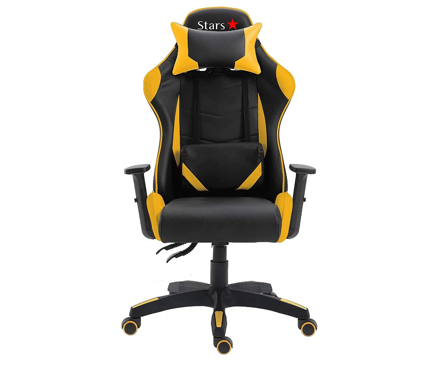 Gaming Chair Swivel Tilt Tension Adjustable PU Leather High Back Chair - Yellow-GCC Home Center