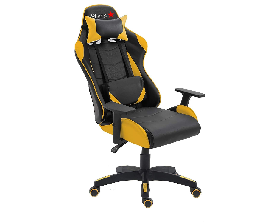 Gaming Chair Swivel Tilt Tension Adjustable PU Leather High Back Chair - Yellow-GCC Home Center
