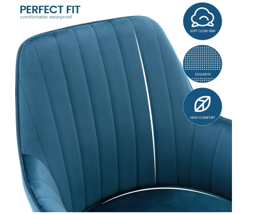 Velvet Dining Chair Set of 2 - Mid-Back Accent Chair, Modern Leisure Armchair with Gold Plating Legs (Blue)-GCC Home Center