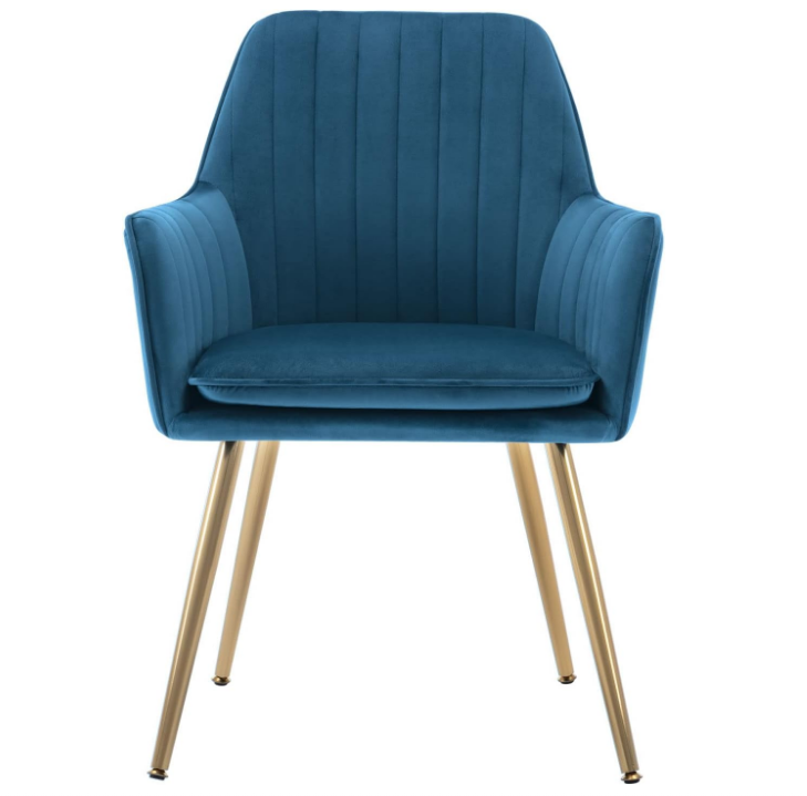 Velvet Dining Chair Set of 2 - Mid-Back Accent Chair, Modern Leisure Armchair with Gold Plating Legs (Blue)-GCC Home Center