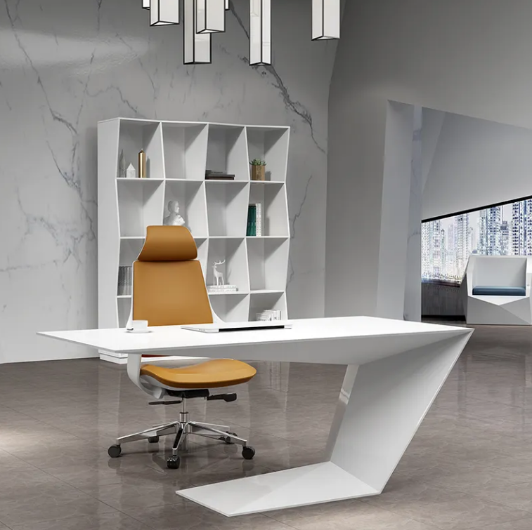 High-End Executive Office Desk with Filing Cabinet, Walnut Finish, Modern CEO Workstation-GCC Home Center