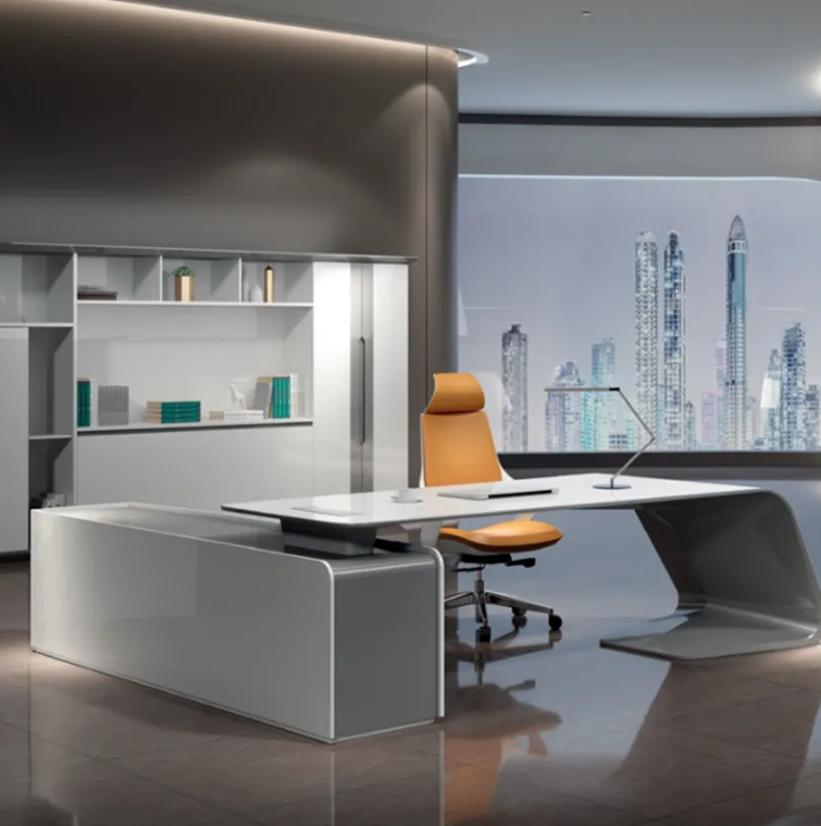 High-End Executive Office Desk with Filing Cabinet, Walnut Finish, Modern CEO Workstation-GCC Home Center