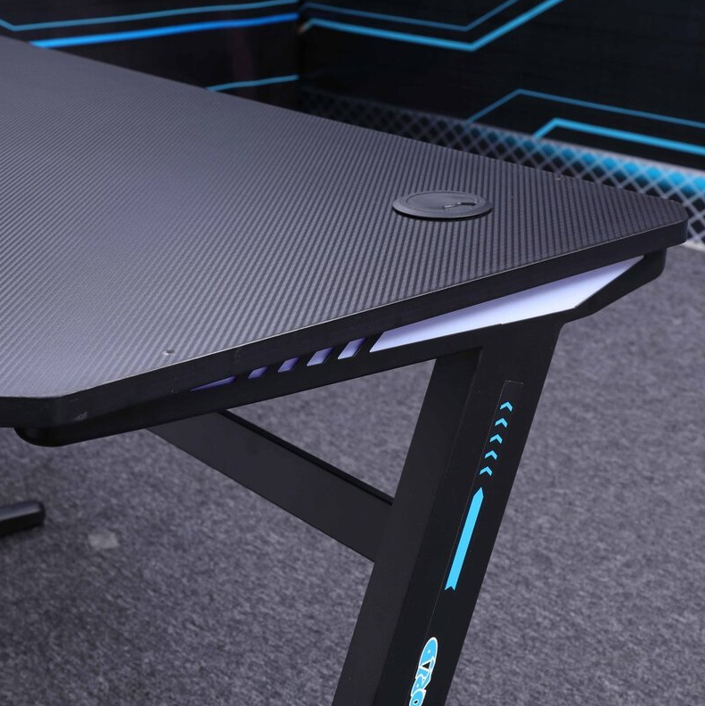 Gaming Desk Embeded Carbon Fiber RGB D-Shaped Black-120cm-GCC Home Center
