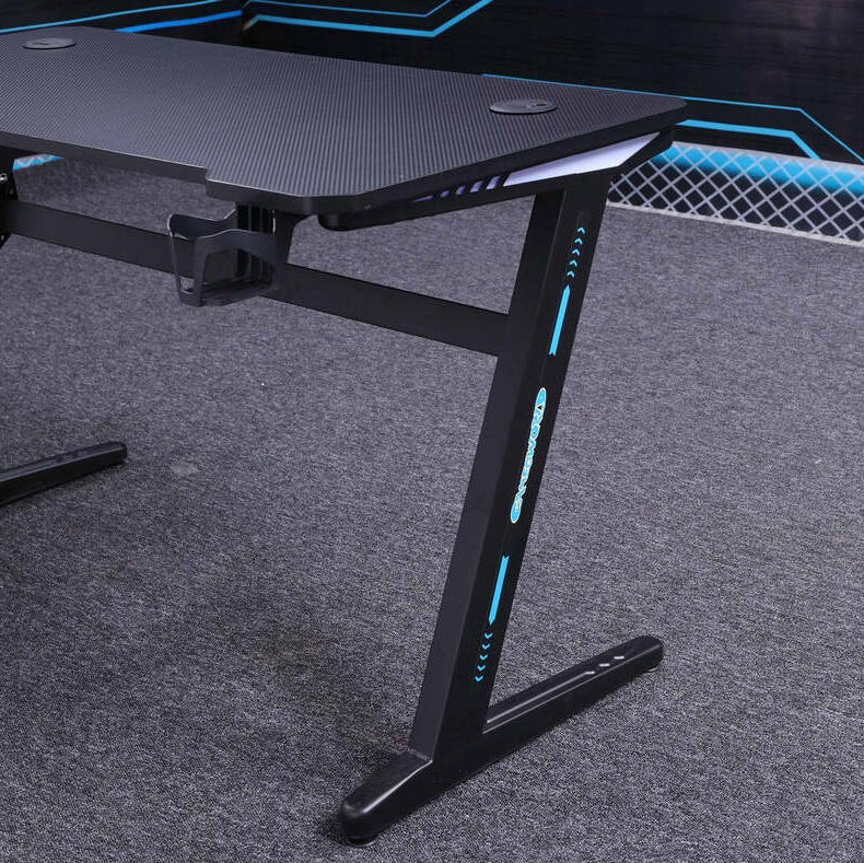 Gaming Desk Embeded Carbon Fiber RGB D-Shaped Black-120cm-GCC Home Center