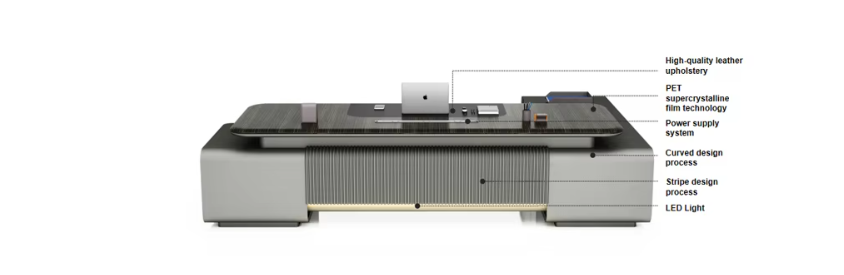 Modern 3200 Paint Wooden With LED and Power System Office Table for CEO Boss Office Desk 240X200