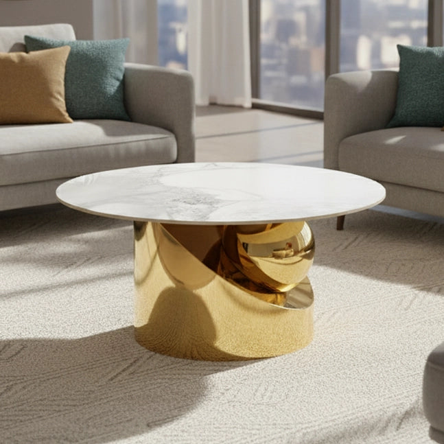 Round White & Gold Coffee Table for Modern Spaces