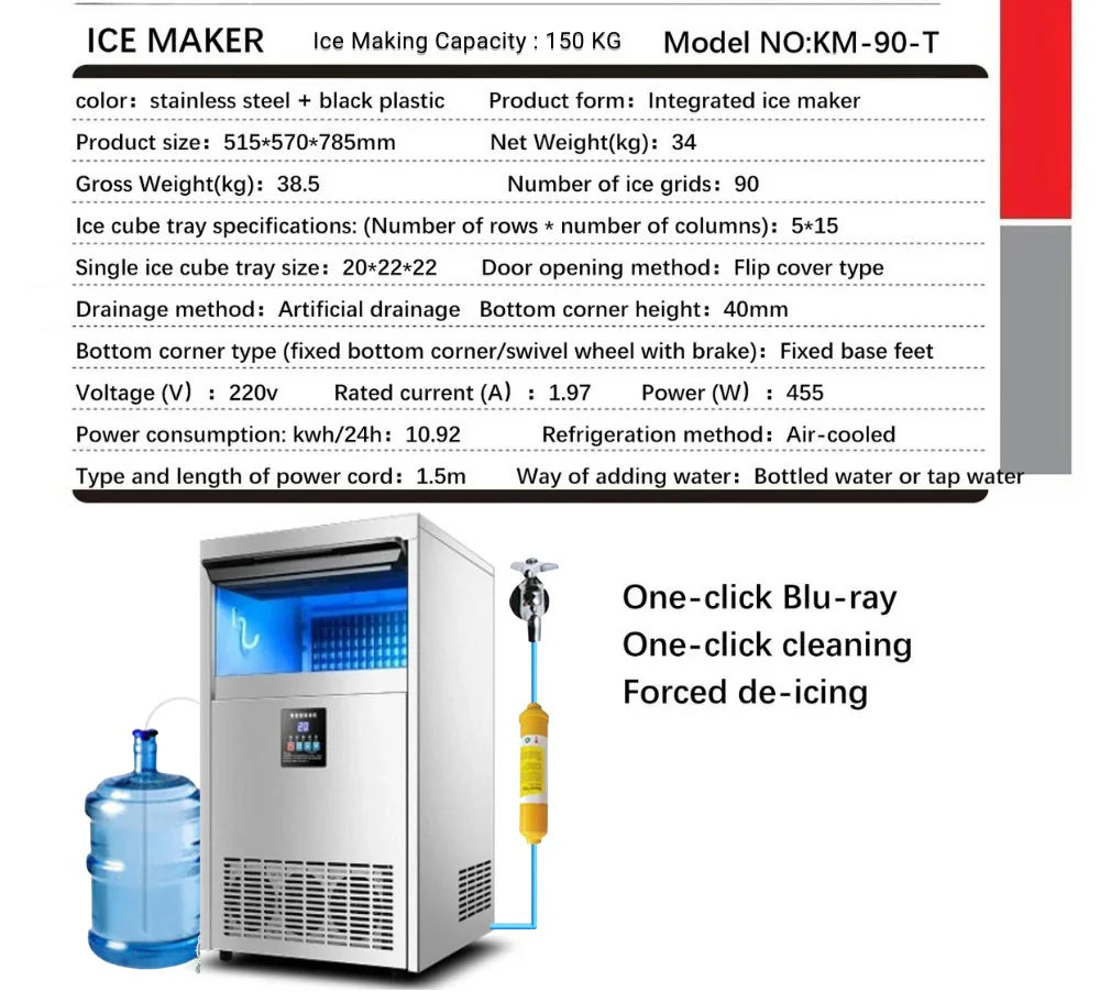 Commercial Ice Maker Machine, 135-145 KGS/24H Stainless Steel under Counter Ice Machine with 20KGS Ice Storage Capacity, for/Restaurant/Bar/Coffee Shop