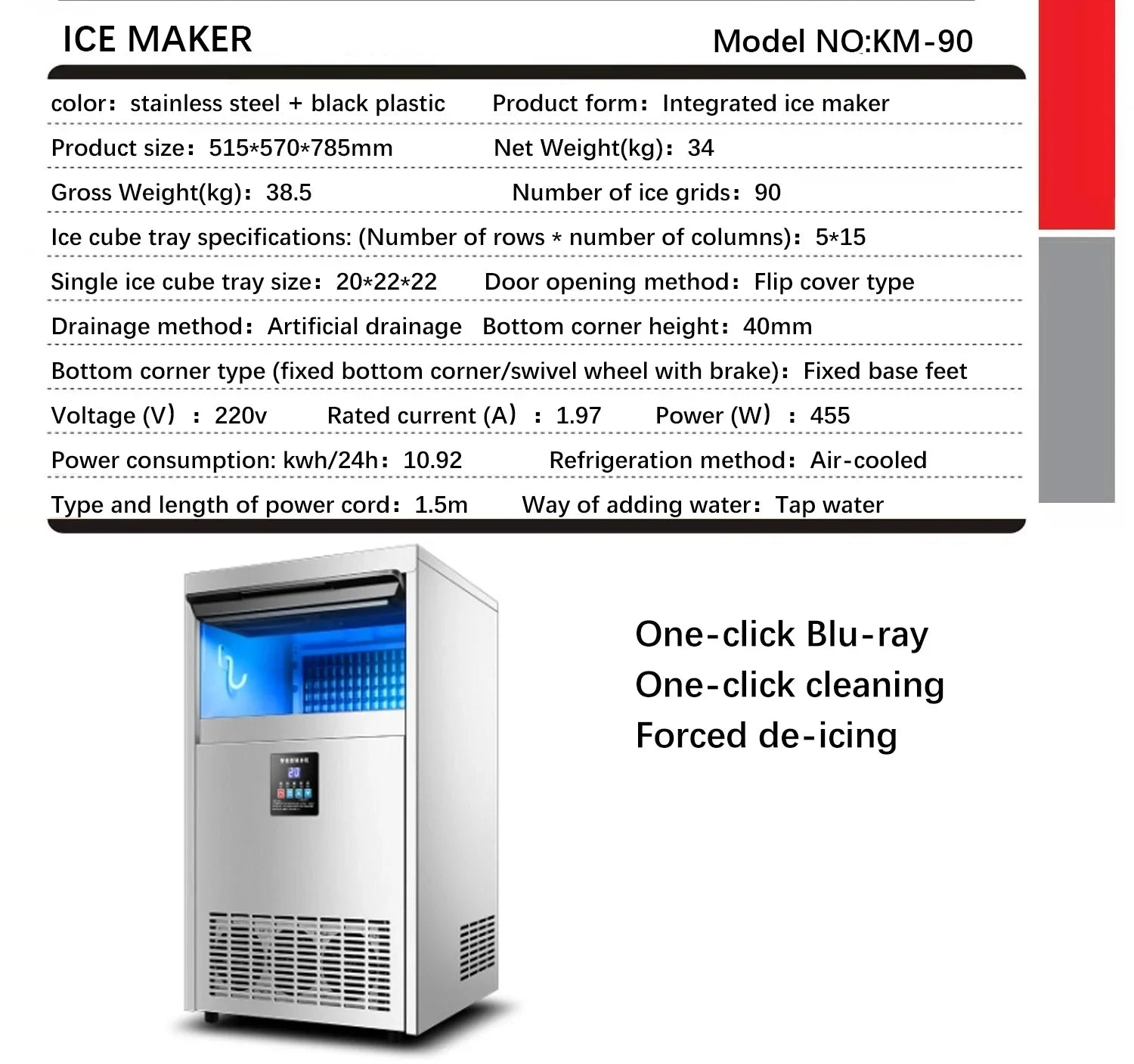 Commercial Ice Maker Machine, 135-145 KGS/24H Stainless Steel under Counter Ice Machine with 20KGS Ice Storage Capacity, for/Restaurant/Bar/Coffee Shop