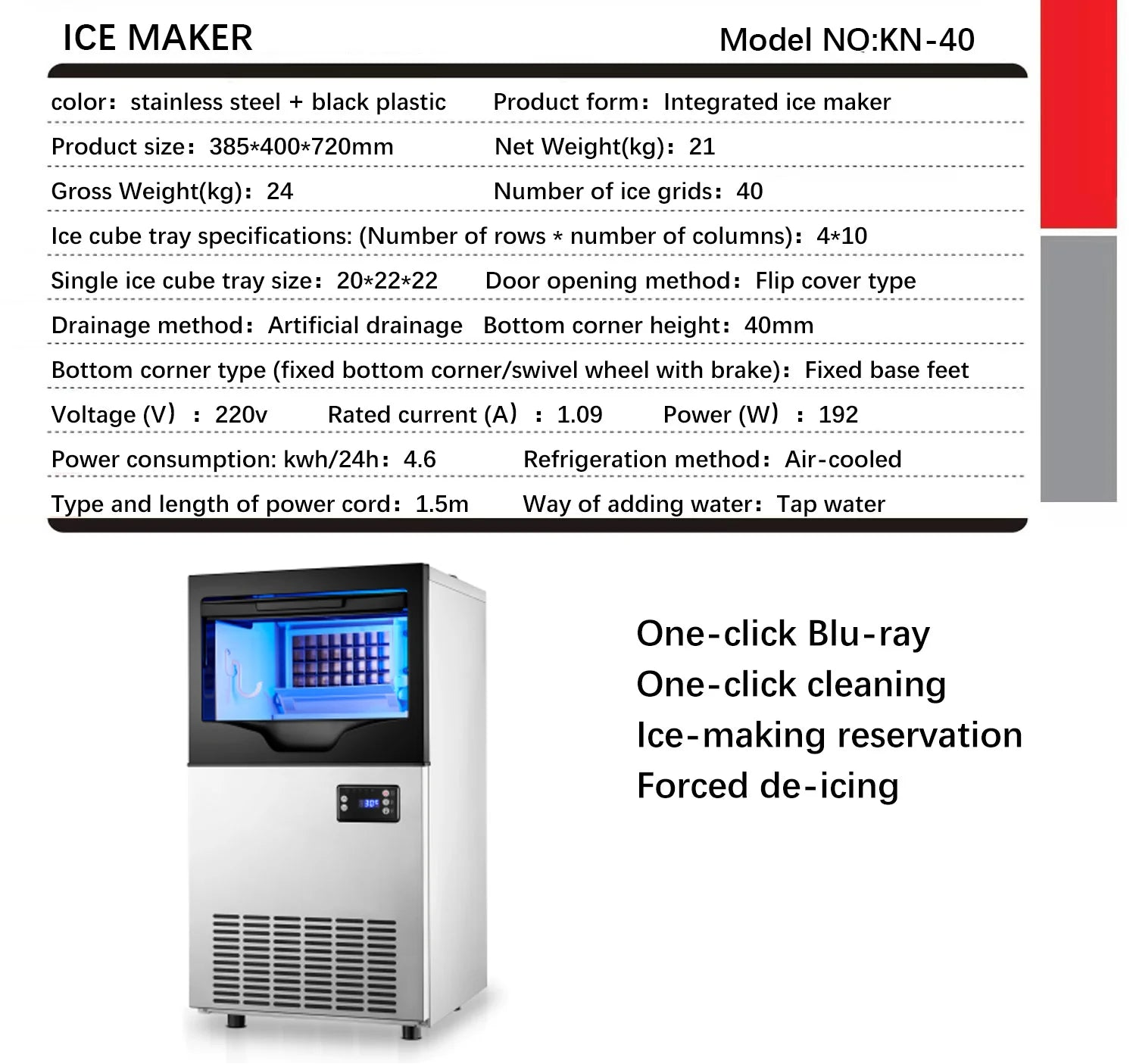 Coolbaby Commercial lce Maker lce Machine Self Clean, 66 Cubes per Batchin 11-18 Minutes 80-100KG/24H,15KG Storage Bin, Advanced LCD Panel