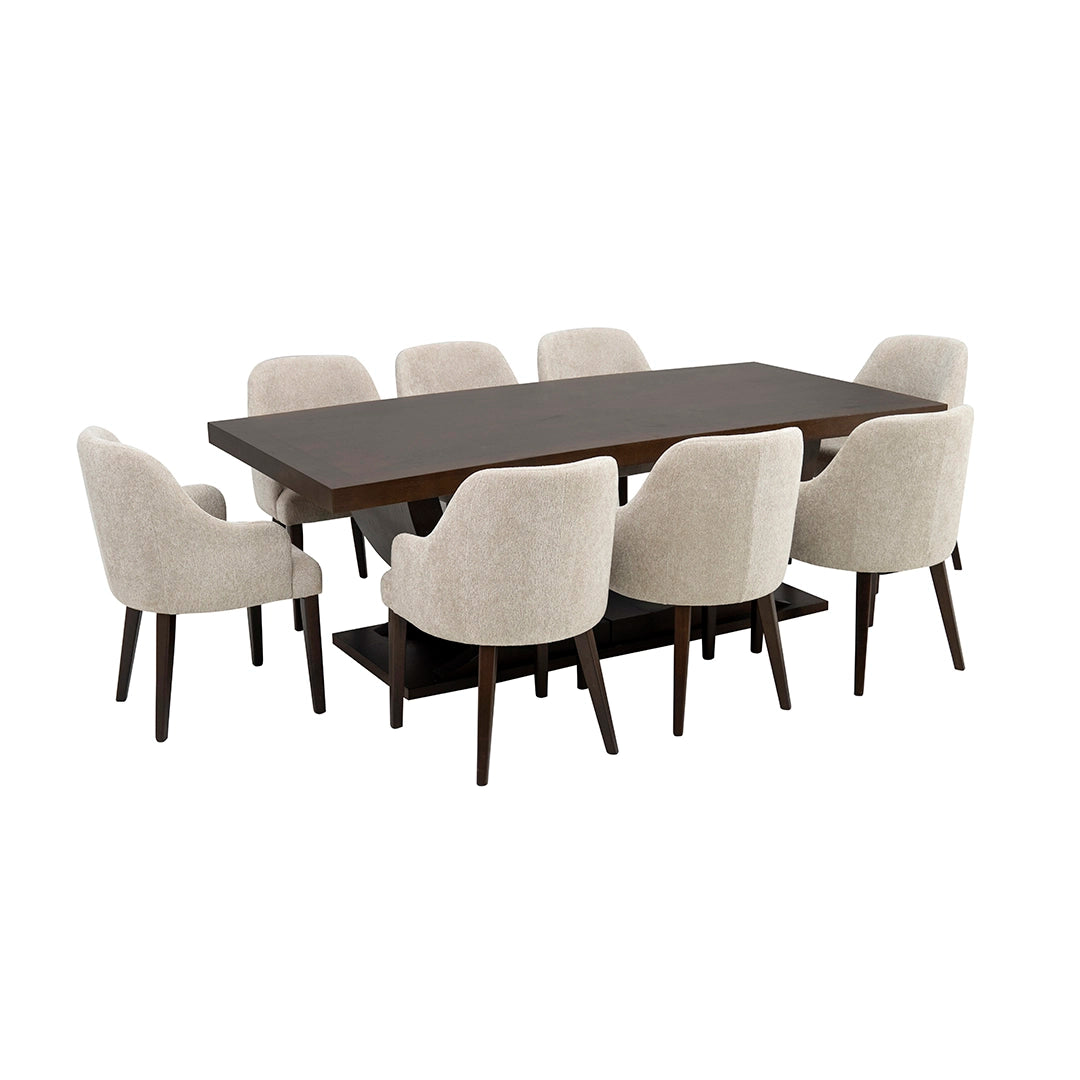 Solid Wood 8-Seater Dining Set – Brown