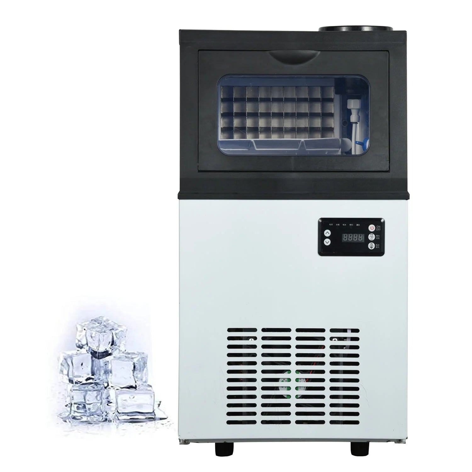 Tap Water Ice Maker Machine, 60KG/24H Stainless Steel Under Counter ice Machine with 17.6lbs Ice Storage Capacity, Freestanding Ice Maker.