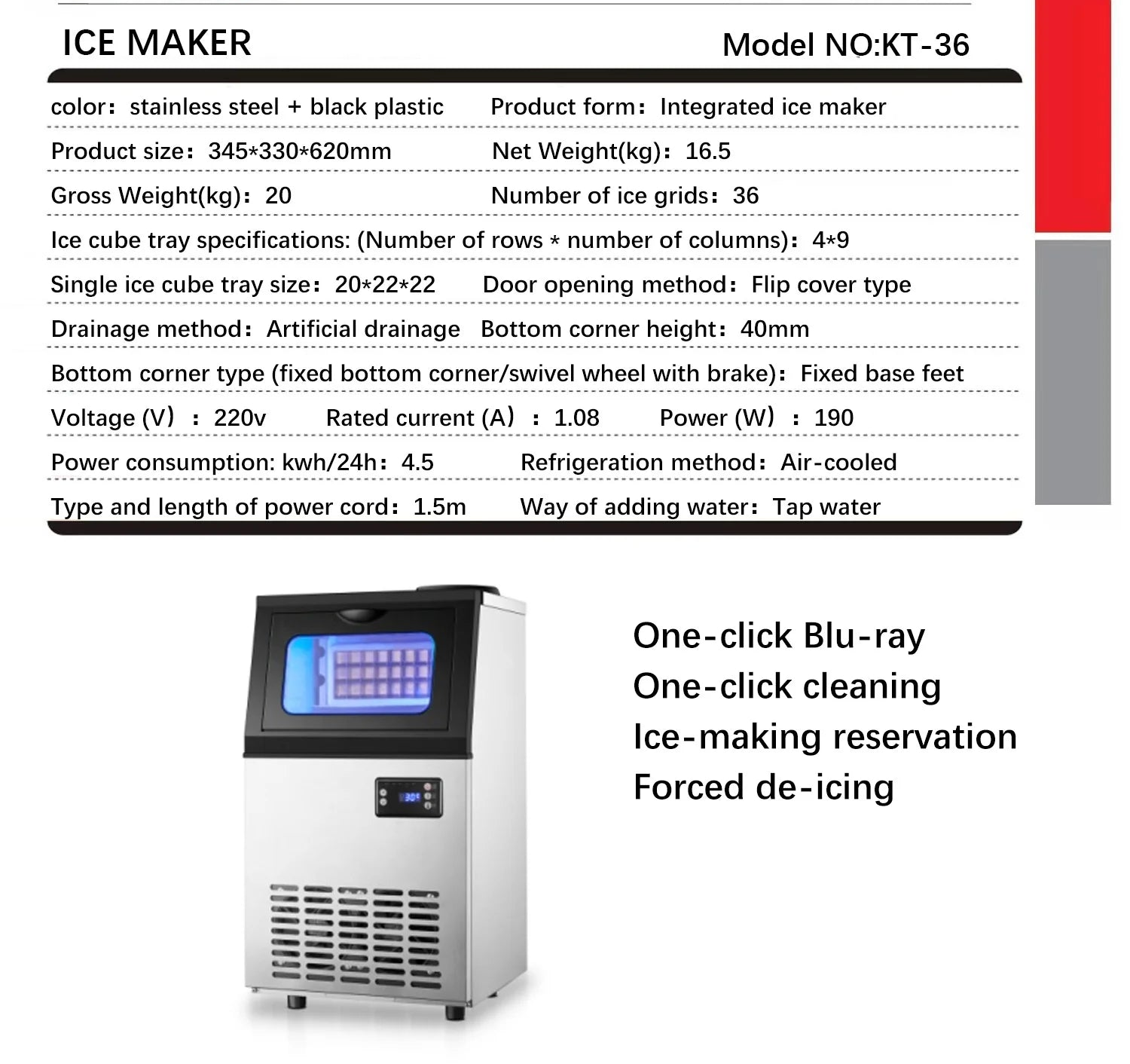 Tap Water Ice Maker Machine, 60KG/24H Stainless Steel Under Counter ice Machine with 17.6lbs Ice Storage Capacity, Freestanding Ice Maker.
