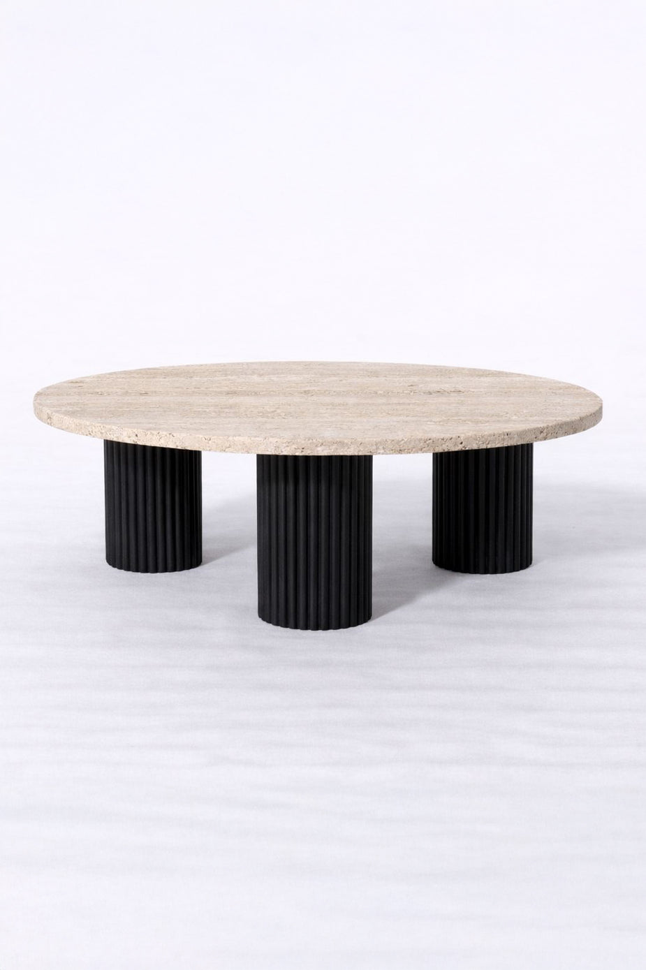 Elegant Travertine Coffee Table With Wood Base - Natural Stone