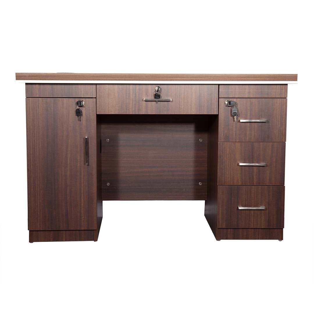 Modern Office Table with Attached Drawers, For Both Office And Home - Brown-GCC Home Center