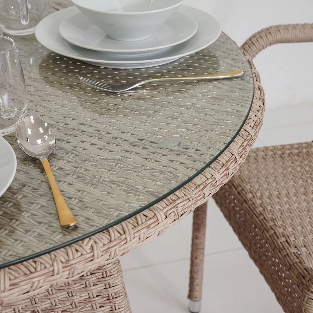 Metal & Faux Rattan 4 Seater Outdoor Dining Set – Round