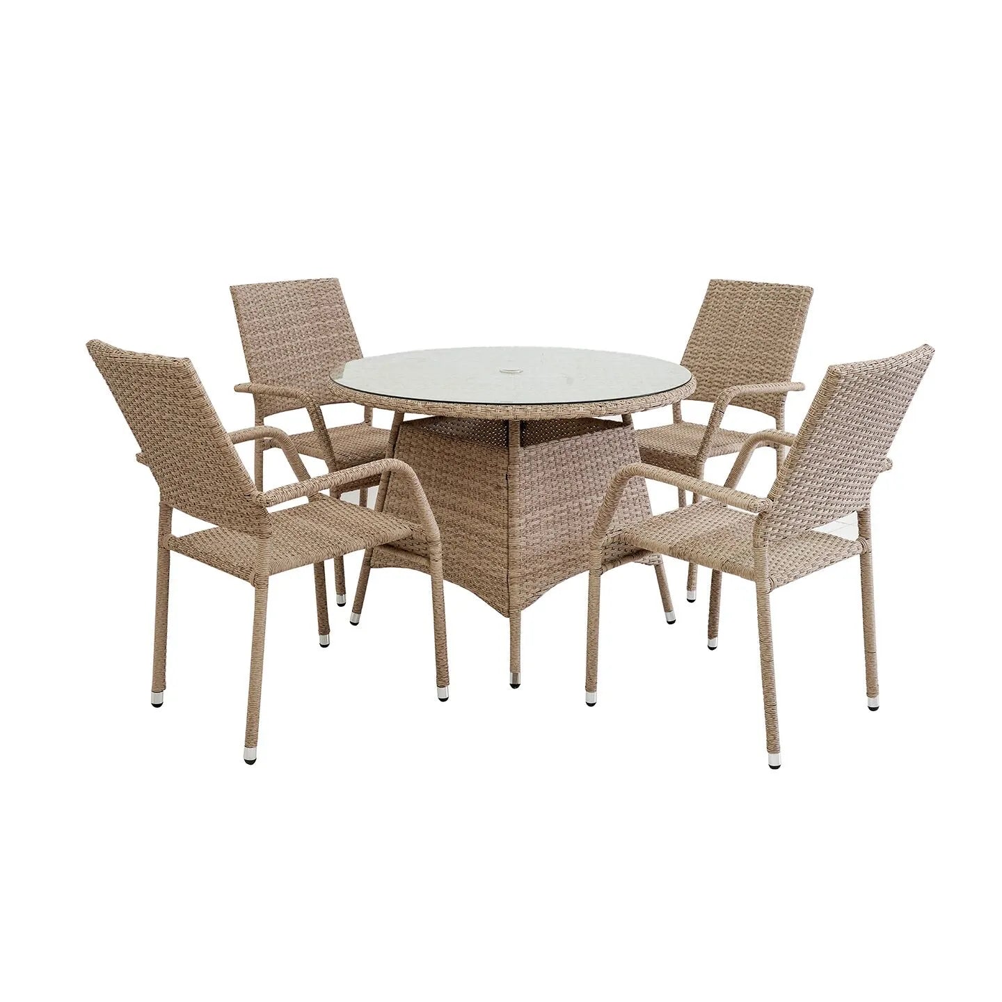 Metal & Faux Rattan 4 Seater Outdoor Dining Set – Round