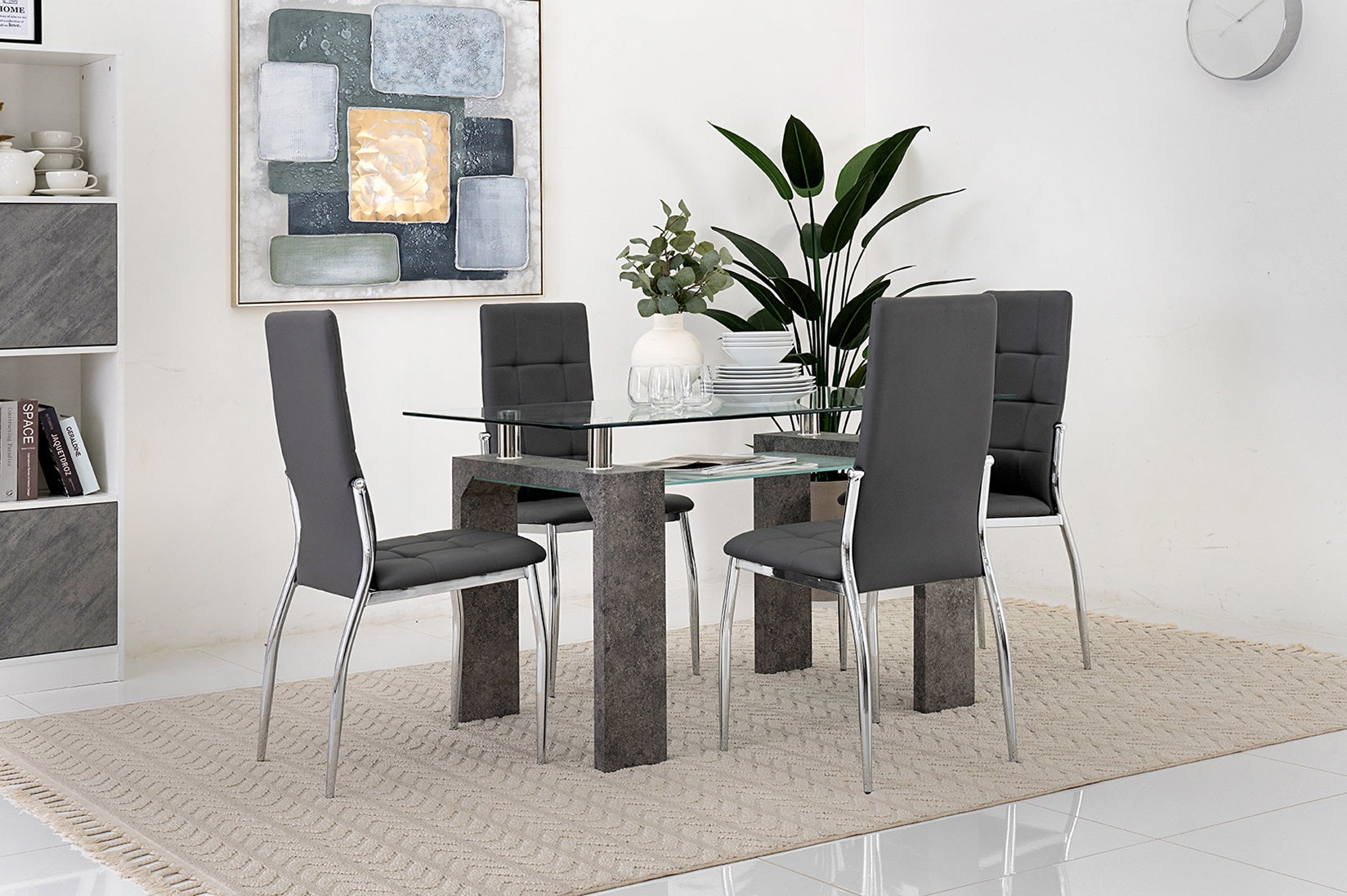 6-Seater Dining Set – Tempered Glass & Faux Leather