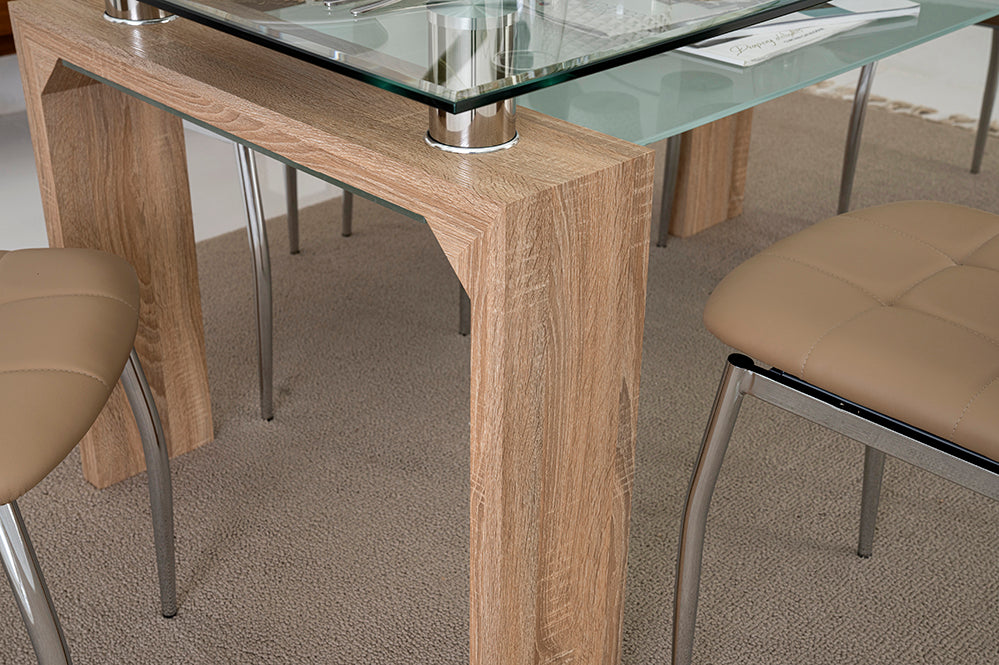 6-Seater Dining Set – Tempered Glass & Faux Leather