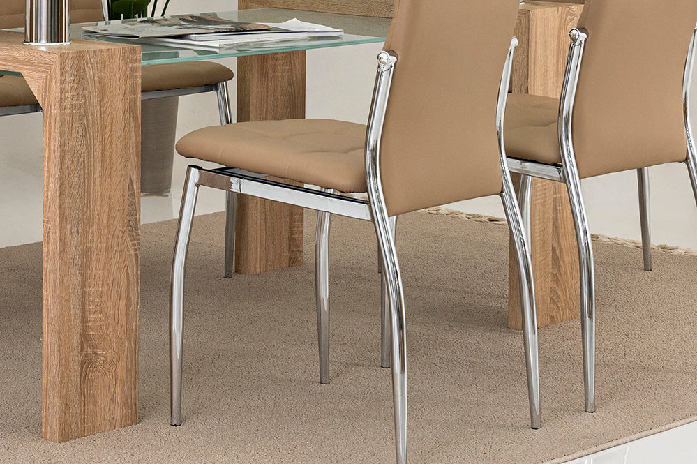 6-Seater Dining Set – Tempered Glass & Faux Leather