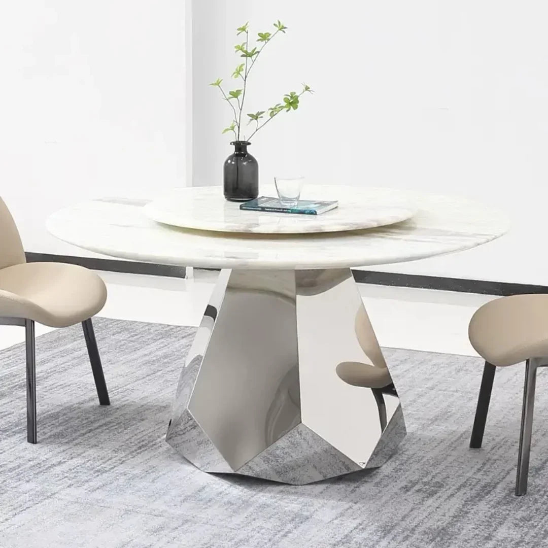 Elegant Luxury Style Marble Top Round Dining Table (White)