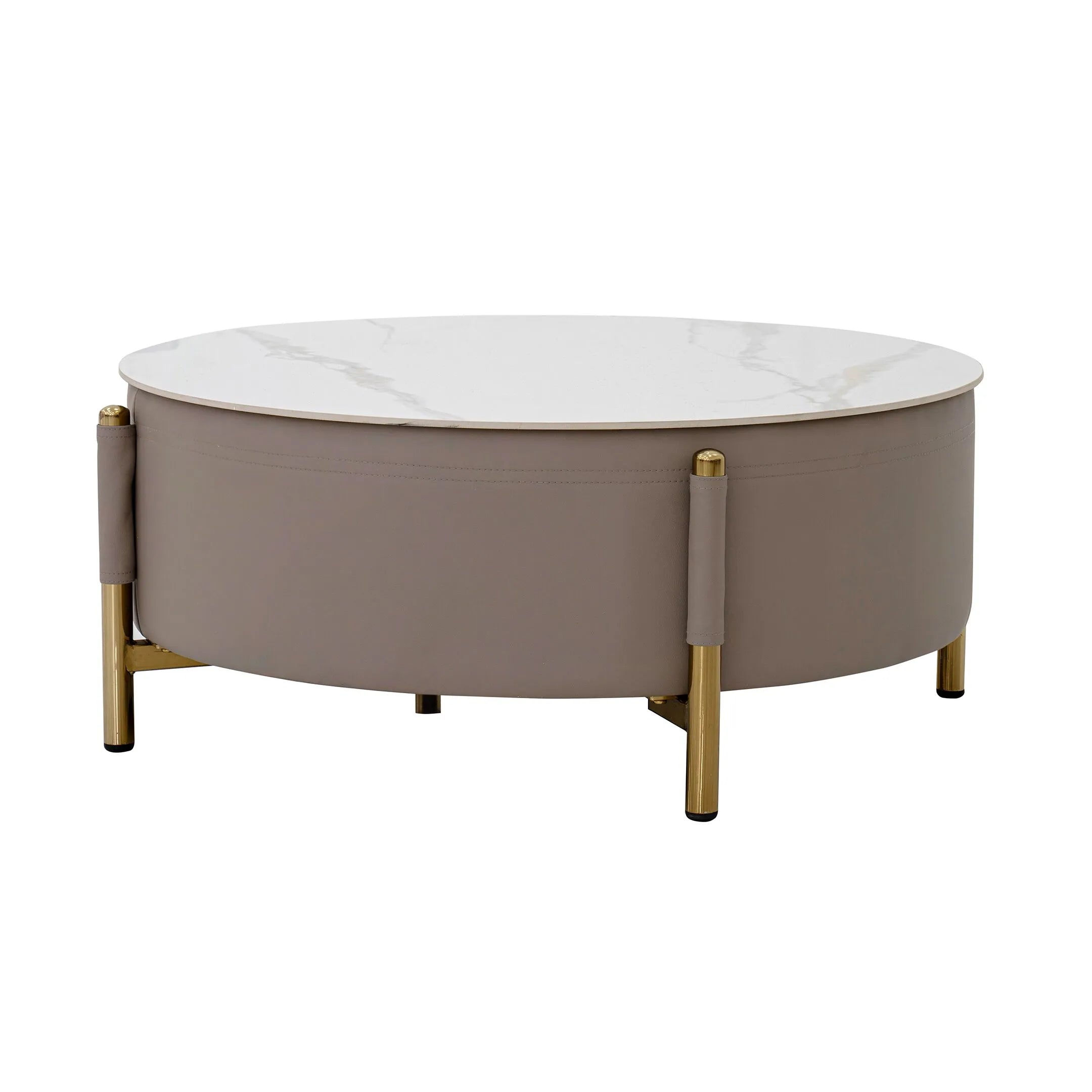 Modern Round Coffee Table Set – Champagne & White (2-Piece)
